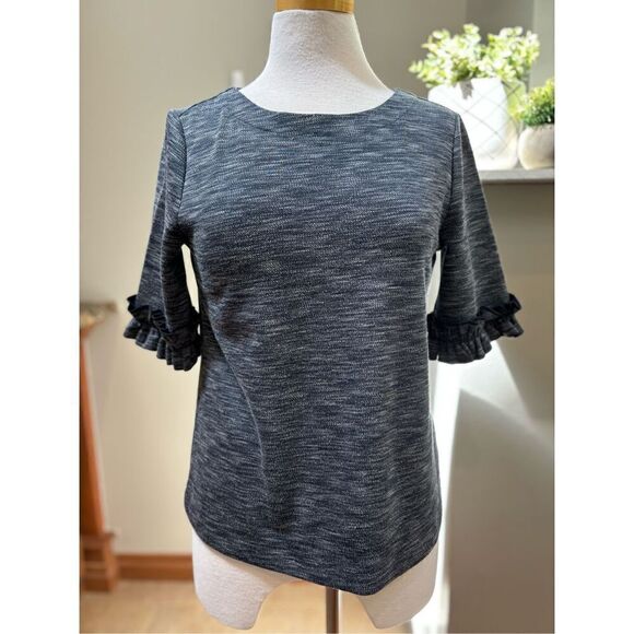 Banana Republic S navy gradient ruffle sleeve pullover short sleeve dressy sweat - Picture 1 of 6